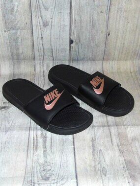 NIKE Benassi JDI Black/Pink Slide Sandals Womens Size 10